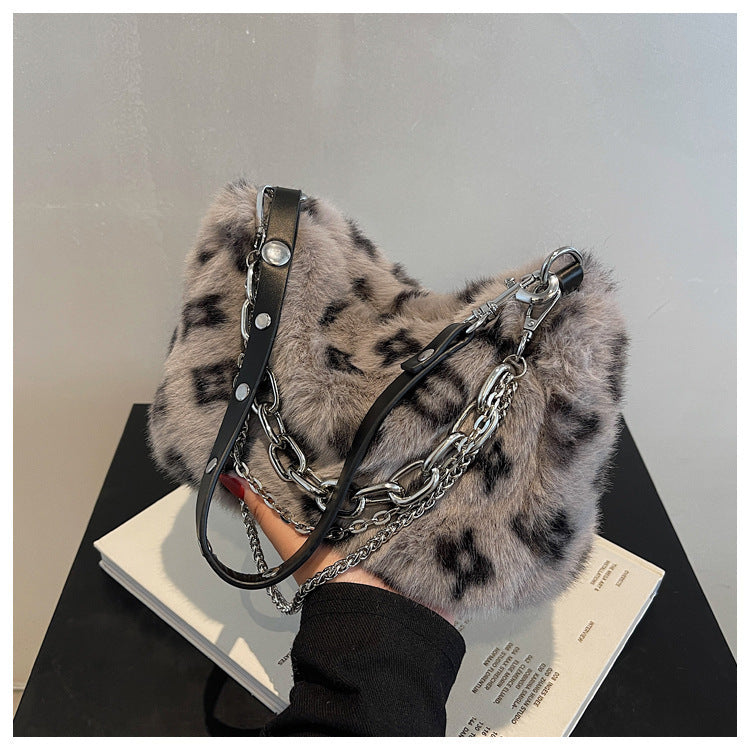 Winter Plush Chain Shoulder Bag for Women