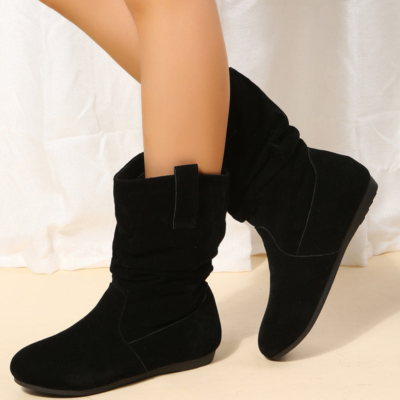 Round Toe Suede Mid-Calf Boots for Women