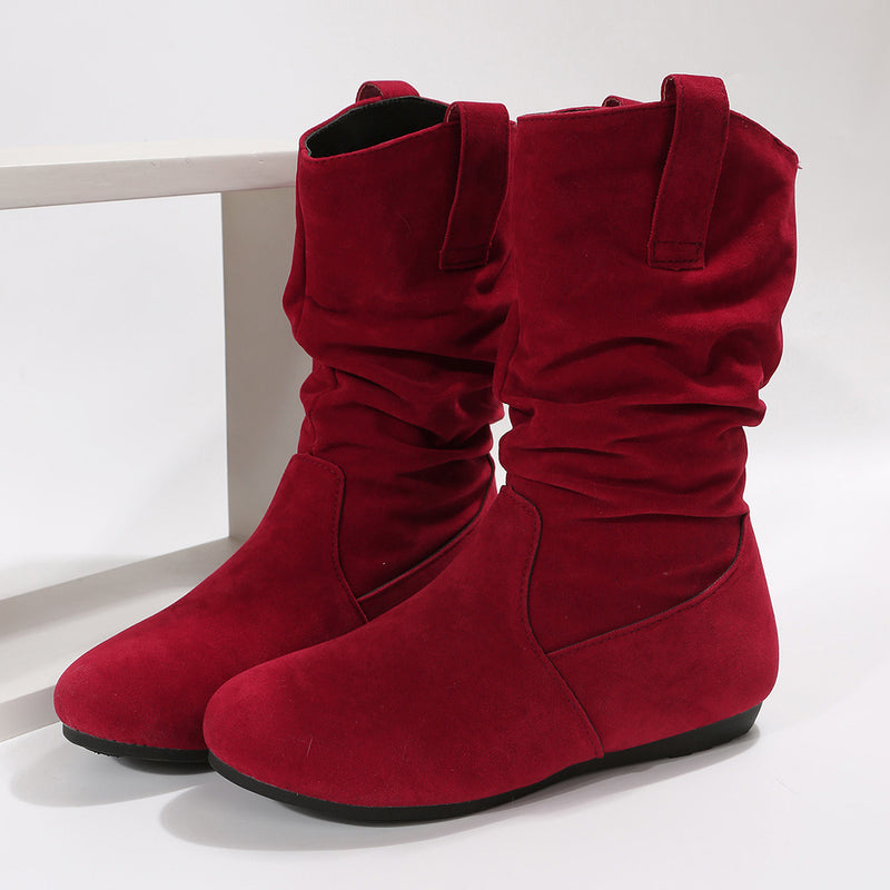 Round Toe Suede Mid-Calf Boots for Women