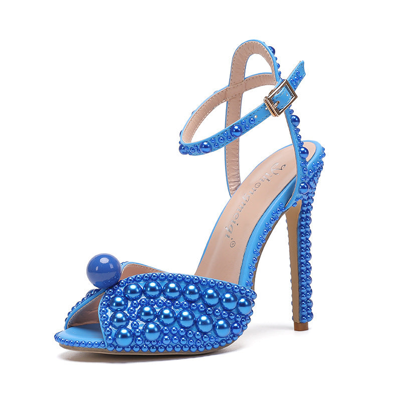 New Rhinestone Pearl Peep-Toe Heels