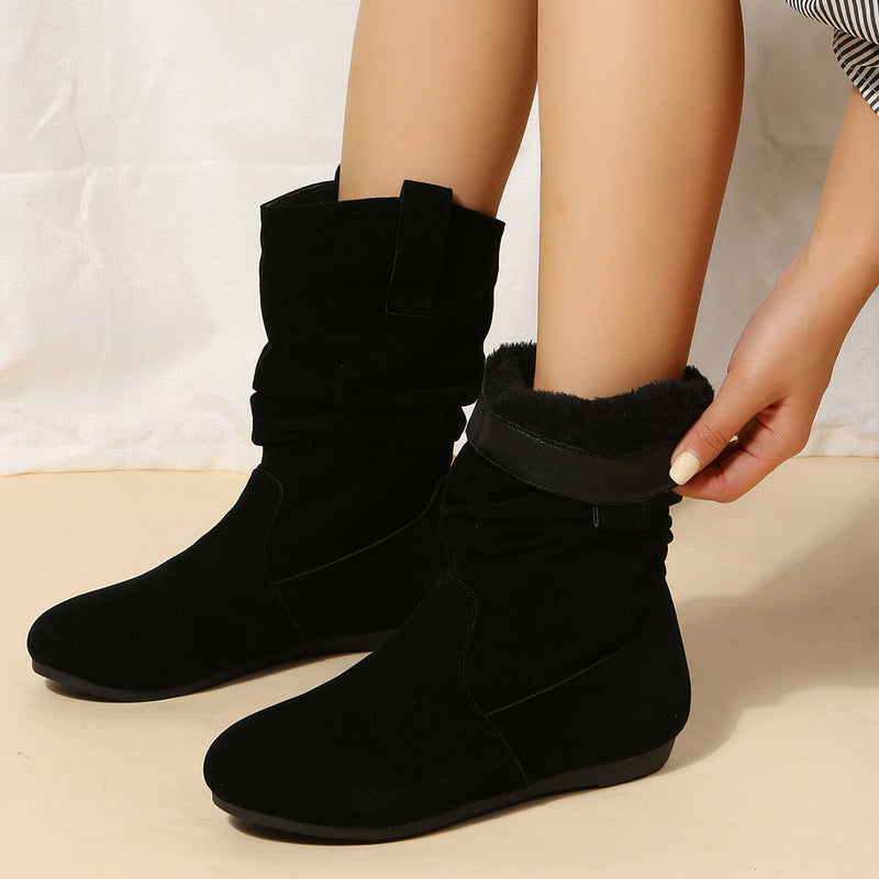 Round Toe Suede Mid-Calf Boots for Women