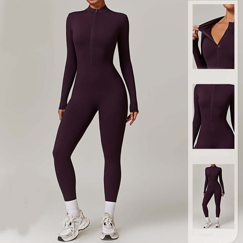 Warm Zipper Yoga Bodysuit for Women