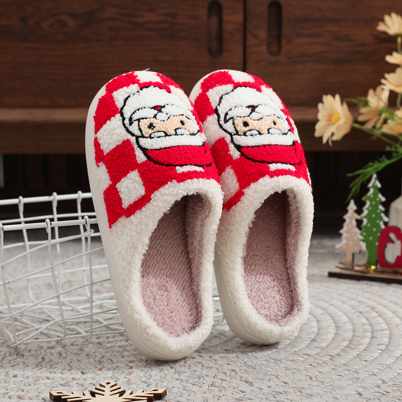 Christmas Plaid Santa Slippers - Women&