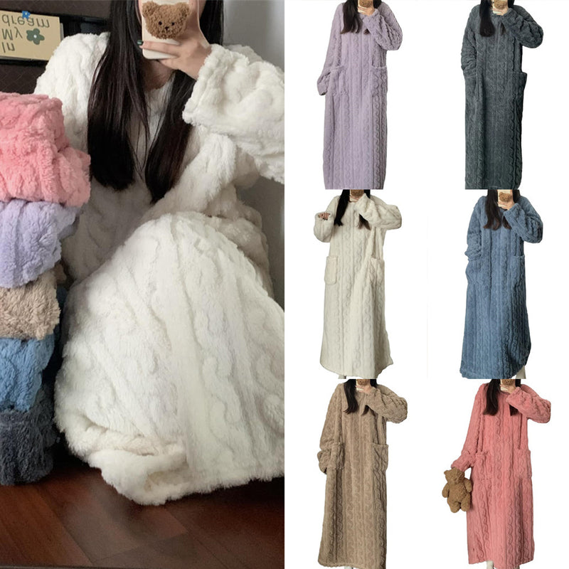 Winter Coral Fleece Nightgown with Pockets