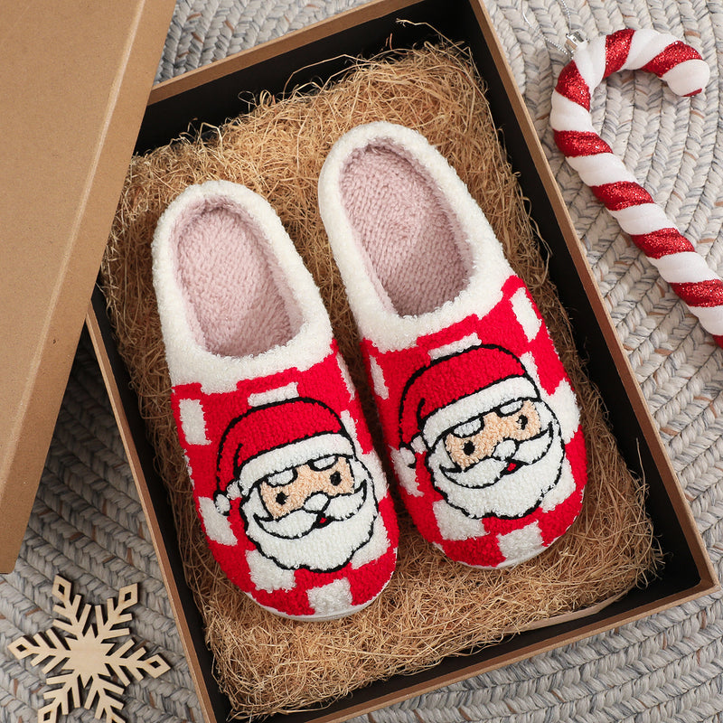 Christmas Plaid Santa Slippers - Women&