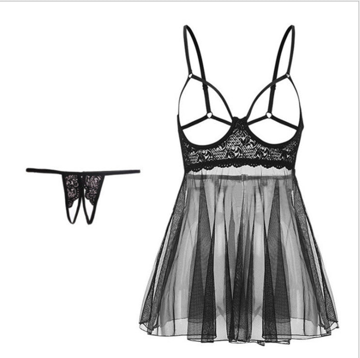 Lace Doll Set - Open Bra & Split Cheong Dress