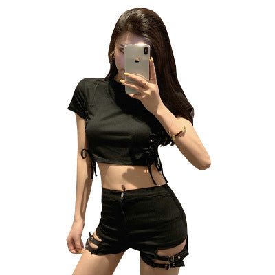 High Waist Stretch Shorts - Double Buckle