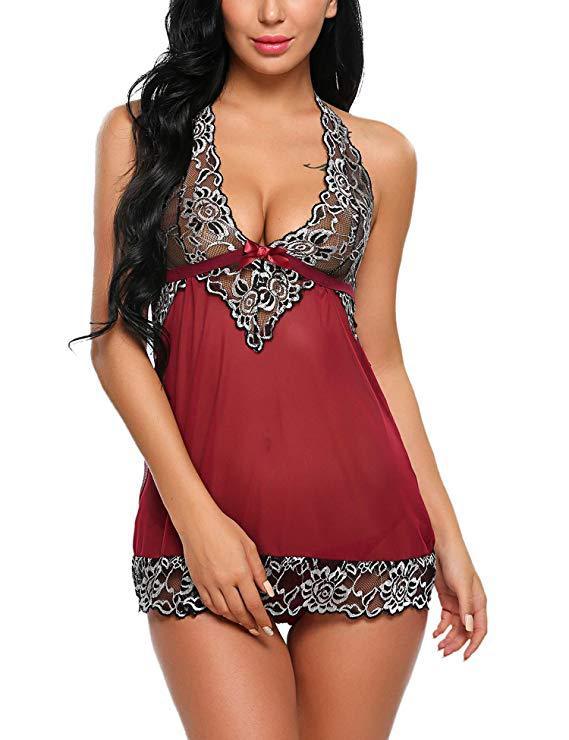 Summer V-Neck Lace Lingerie Babydoll