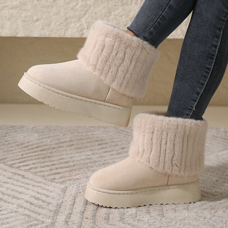 Thick-Soled Plush Mid-Tube Snow Boots