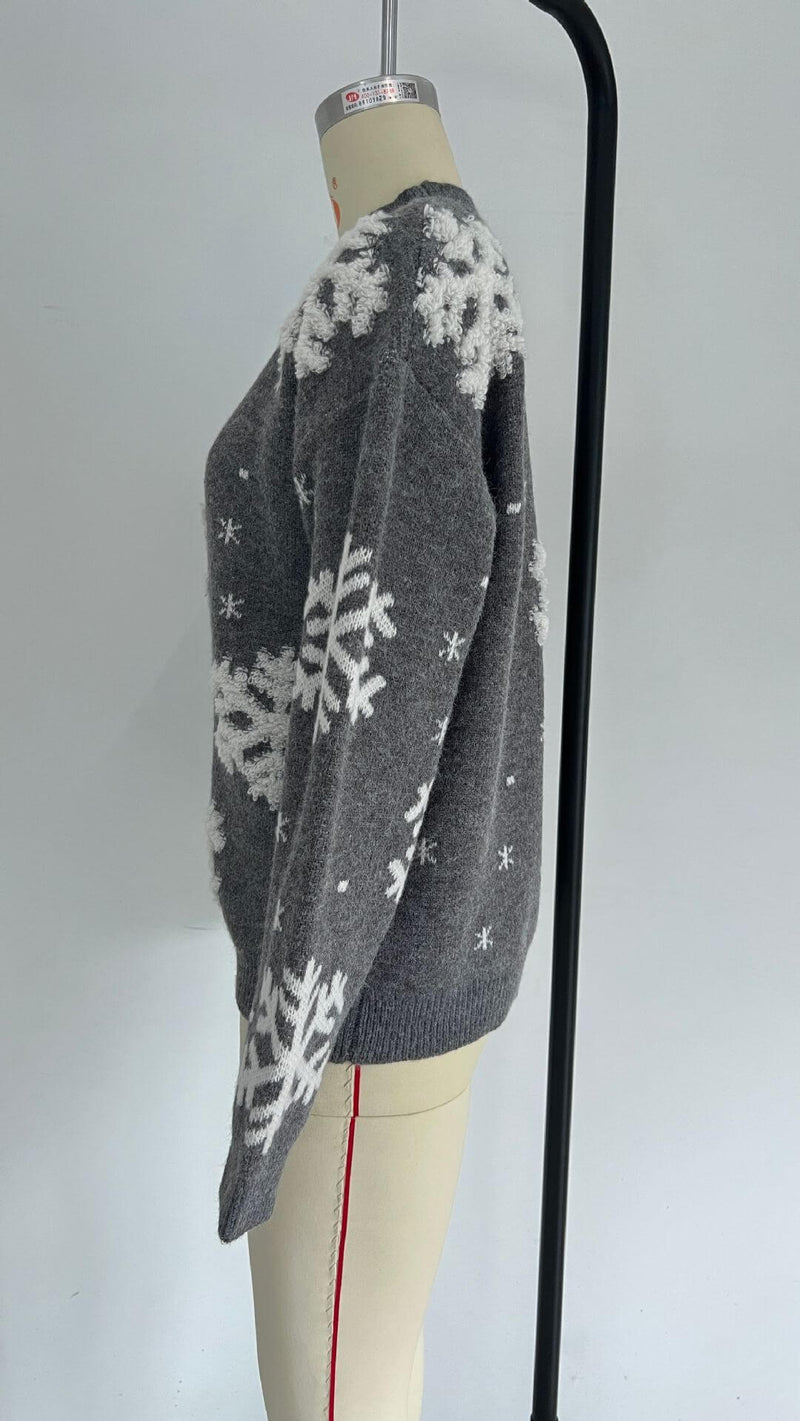 Cozy Knit Snow Print Top - Loose Fit