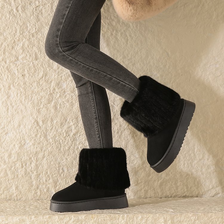 Thick-Soled Plush Mid-Tube Snow Boots