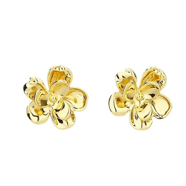 Silver Needle Golden Flower Stud Earrings