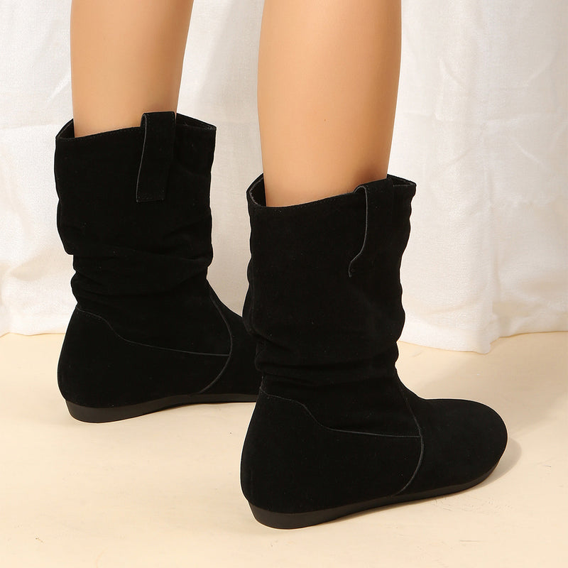 Round Toe Suede Mid-Calf Boots for Women