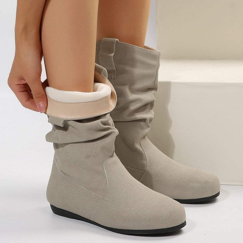 Round Toe Suede Mid-Calf Boots for Women