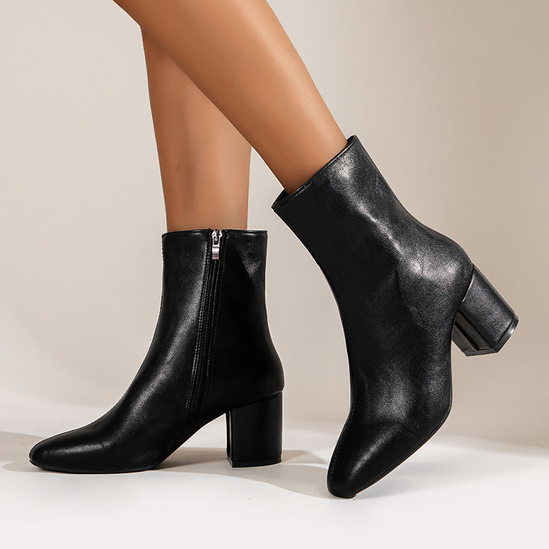 Chunky Heel Pointed Toe Boots for Women