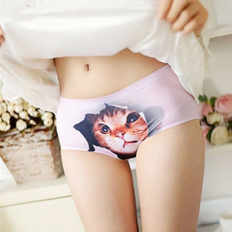 3D Cat Print Cotton Briefs New Lingerie