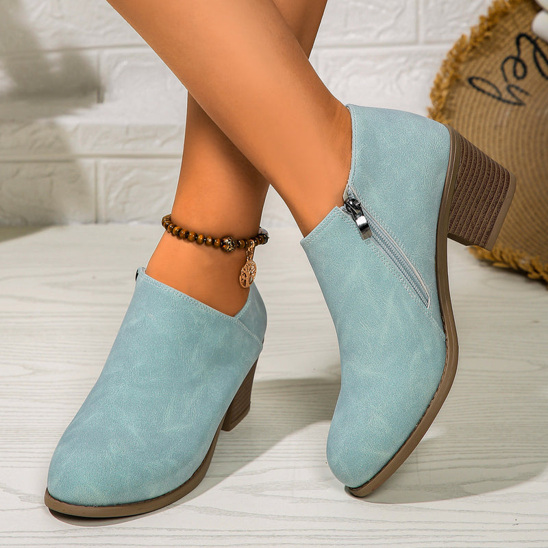 Chunky Heel Round Toe Ankle Boots for Women