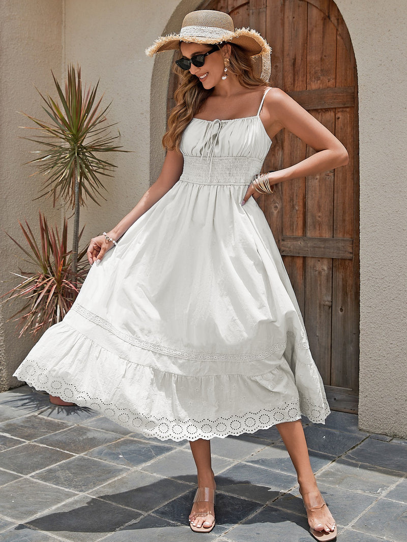 Cotton Maxi Dress with Embroidered Hem