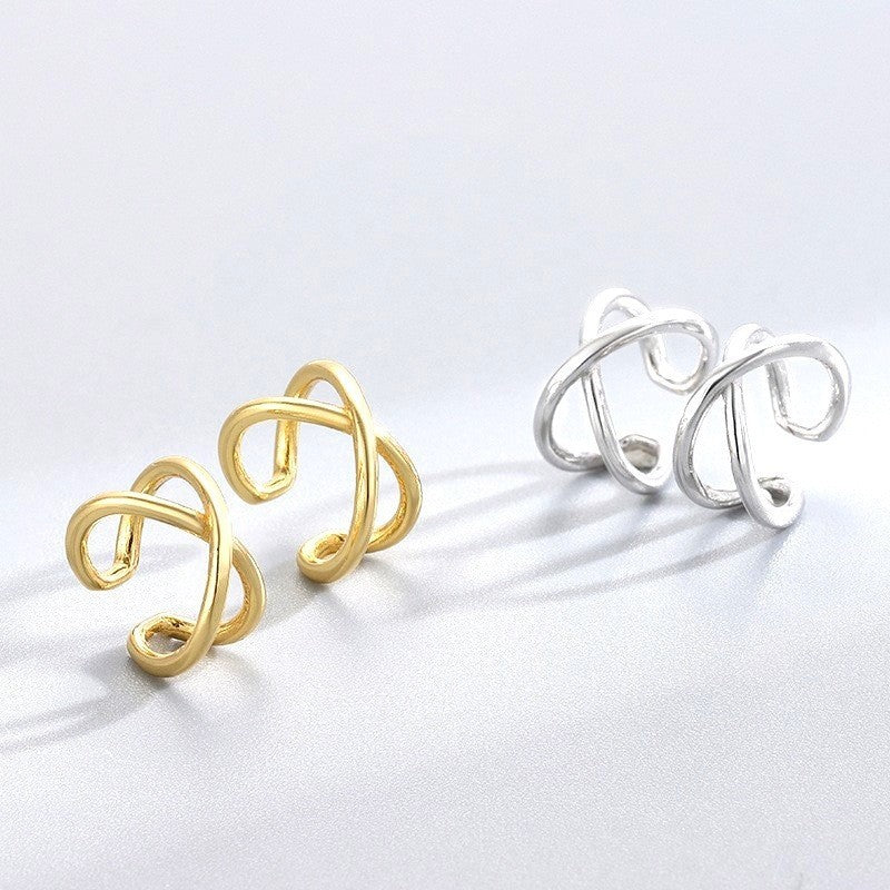 S925 Geometric Cross Ear Clip Korean Style