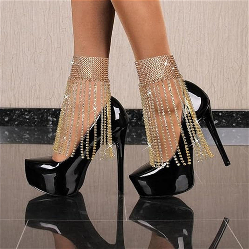 Multi-Layer Rhinestone Tassel Anklet