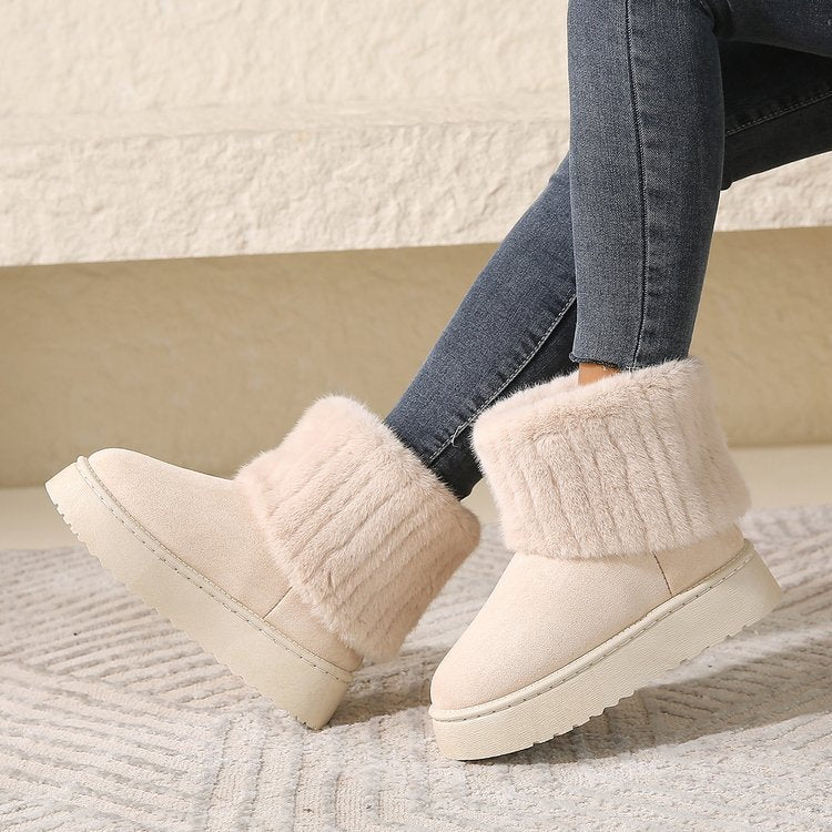 Thick-Soled Plush Mid-Tube Snow Boots