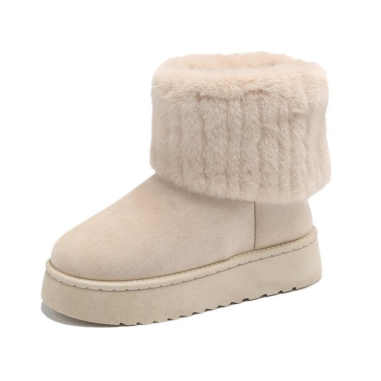 Thick-Soled Plush Mid-Tube Snow Boots