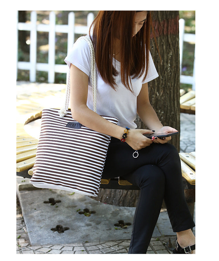 Casual Stripe Tote Beach Bag for Women