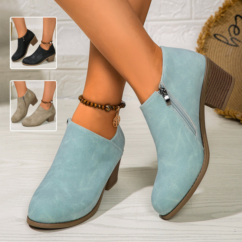 Chunky Heel Round Toe Ankle Boots for Women