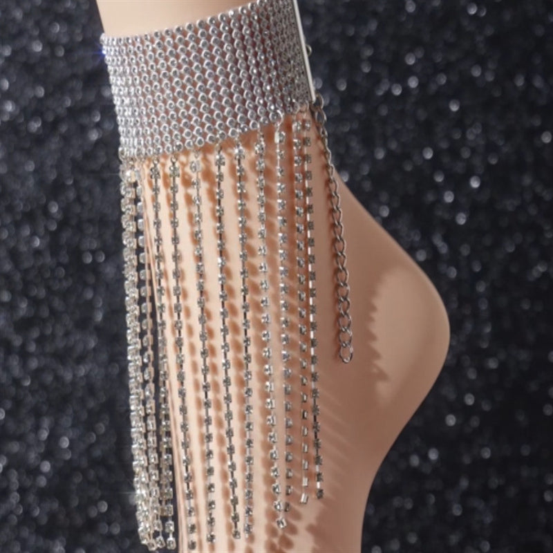 Multi-Layer Rhinestone Tassel Anklet