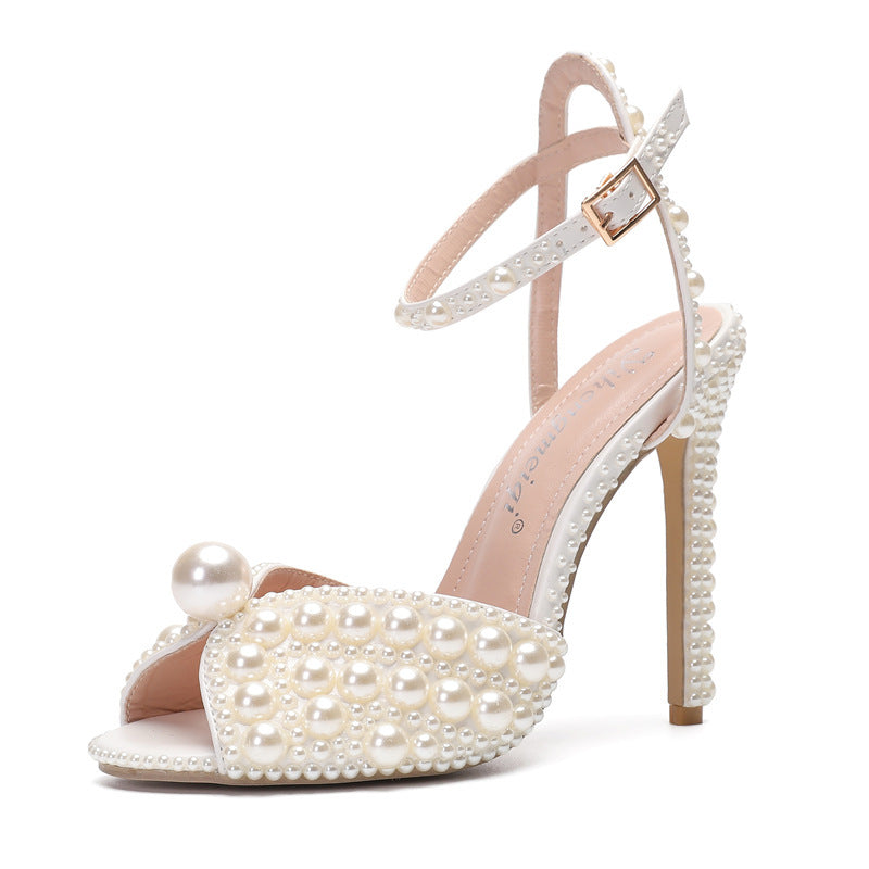 New Rhinestone Pearl Peep-Toe Heels