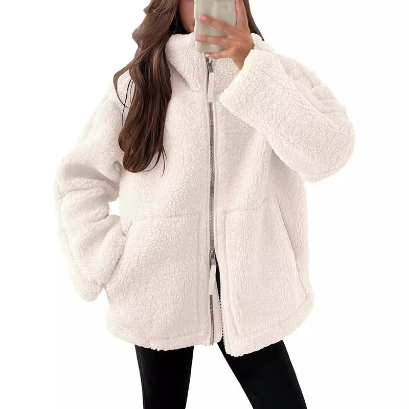 Winter Lapel Zip-up Coat - Women&