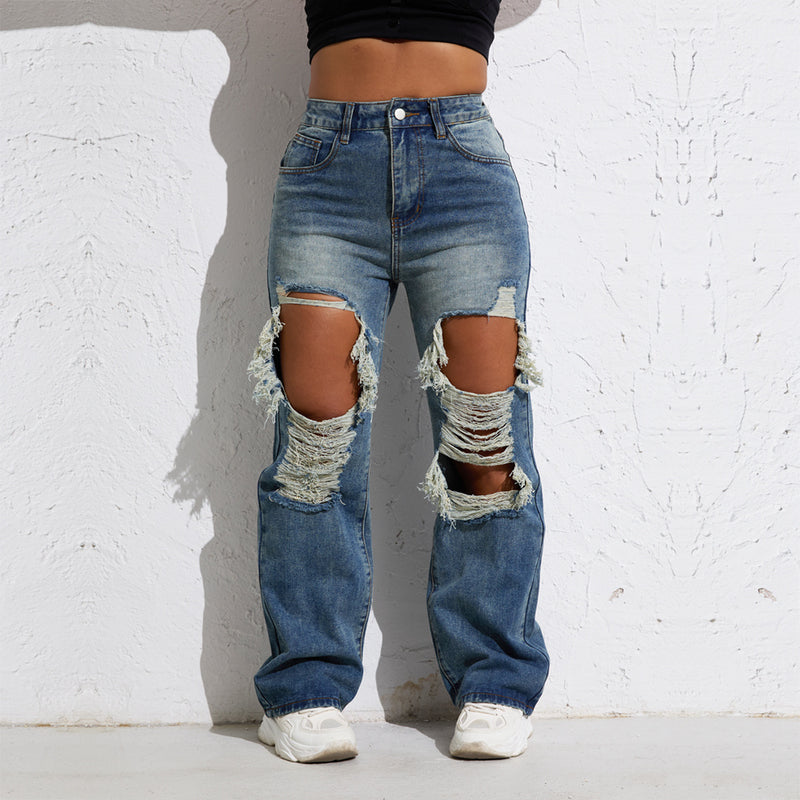 Blue Rip Jean, Wide Leg, Retro Wmn Fit.