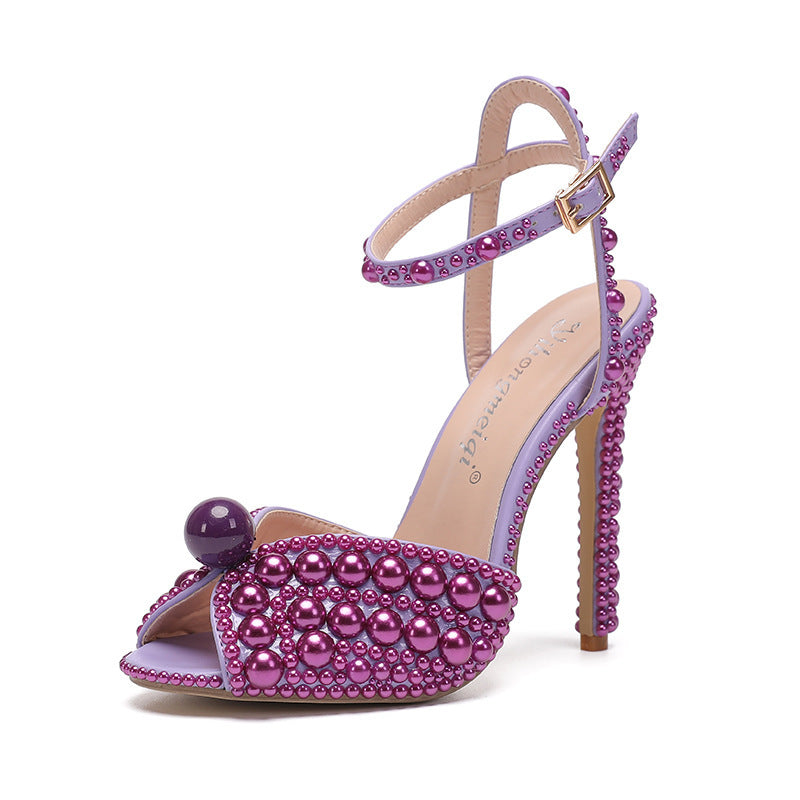 New Rhinestone Pearl Peep-Toe Heels