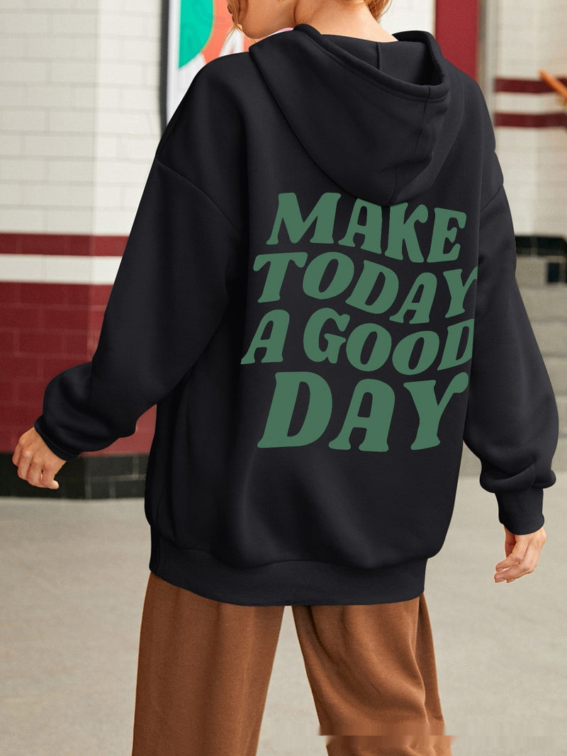 Double-Sided Printed Hooded Letter Sweater