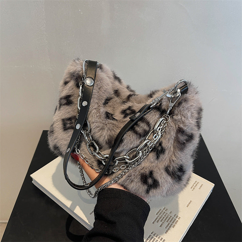 Winter Plush Chain Shoulder Bag for Women