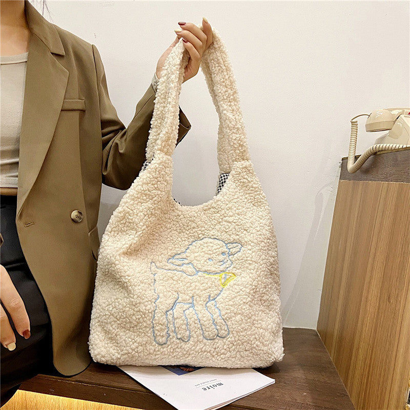 Lamb Winter Shoulder Bag for Women