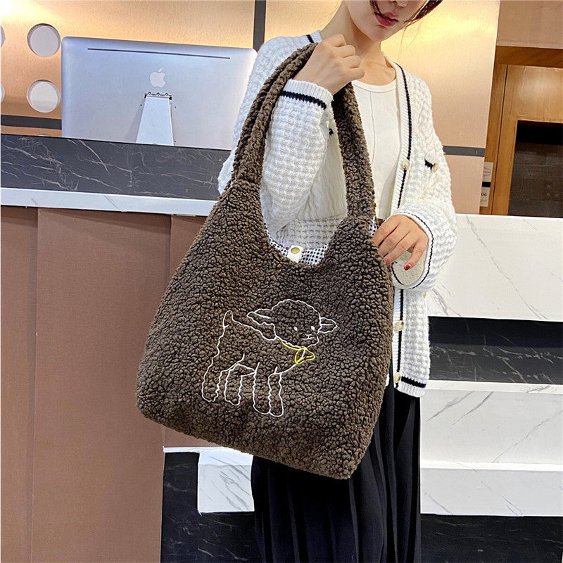 Lamb Winter Shoulder Bag for Women