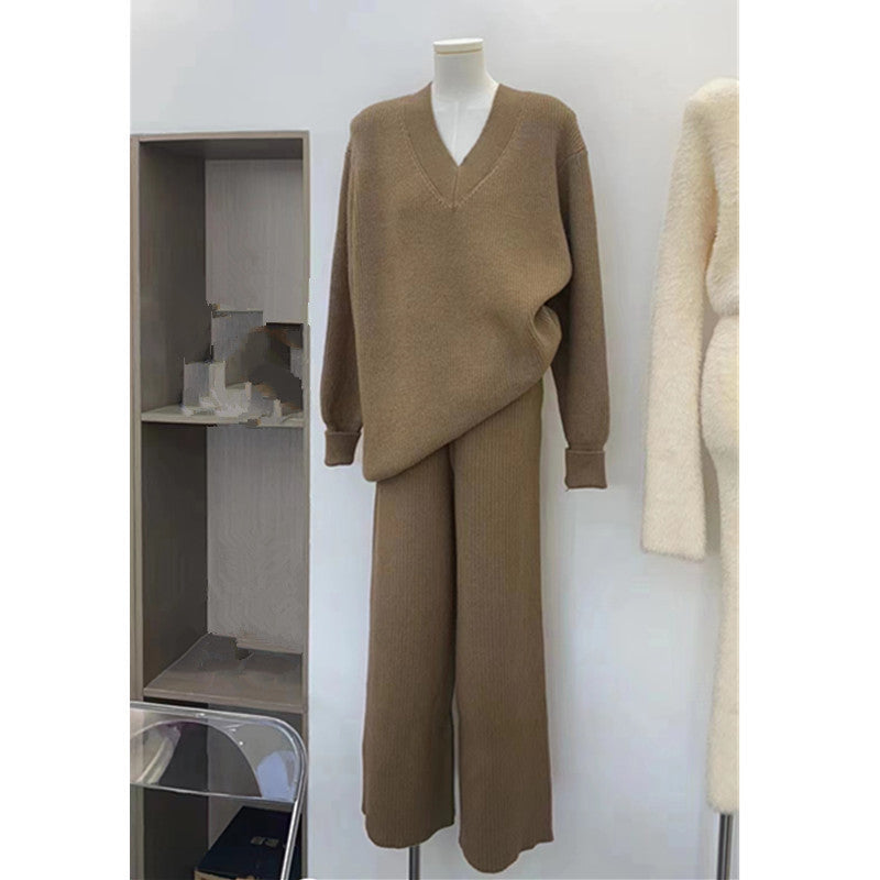 V-neck Sweater Pullover Fashion Two-piece Suit