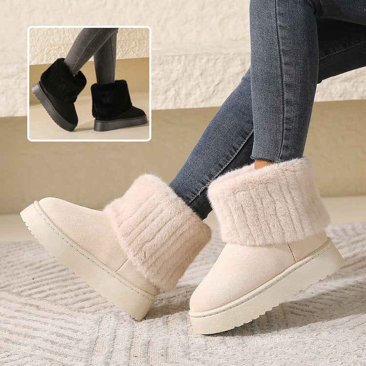 Thick-Soled Plush Mid-Tube Snow Boots