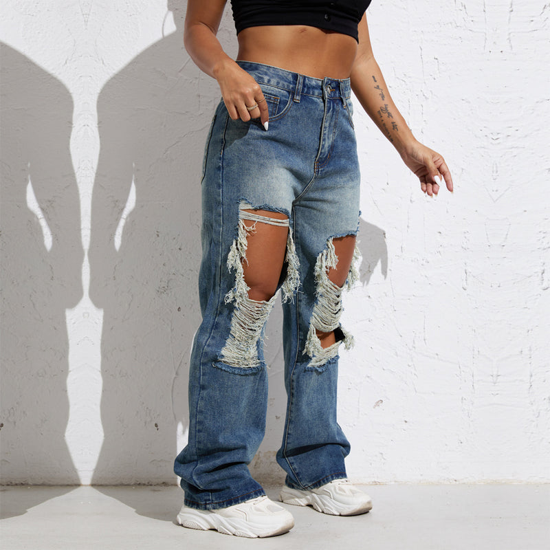 Blue Rip Jean, Wide Leg, Retro Wmn Fit.