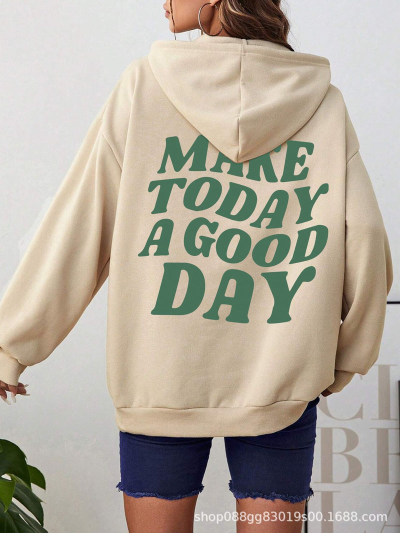 Double-Sided Printed Hooded Letter Sweater