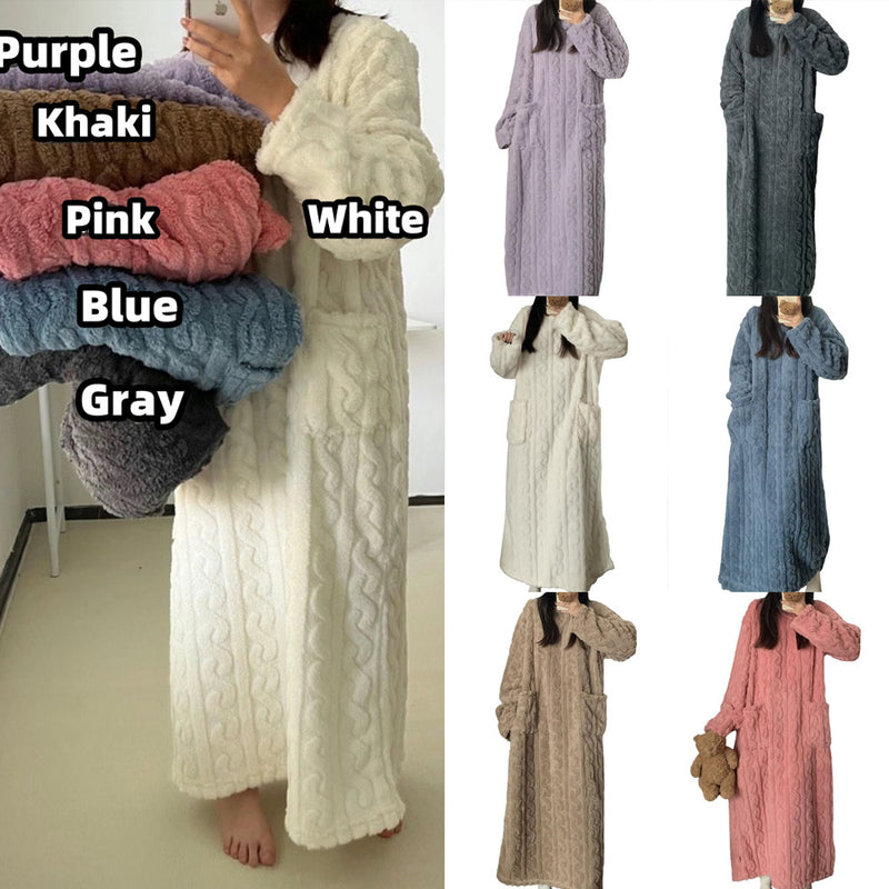 Winter Coral Fleece Nightgown with Pockets