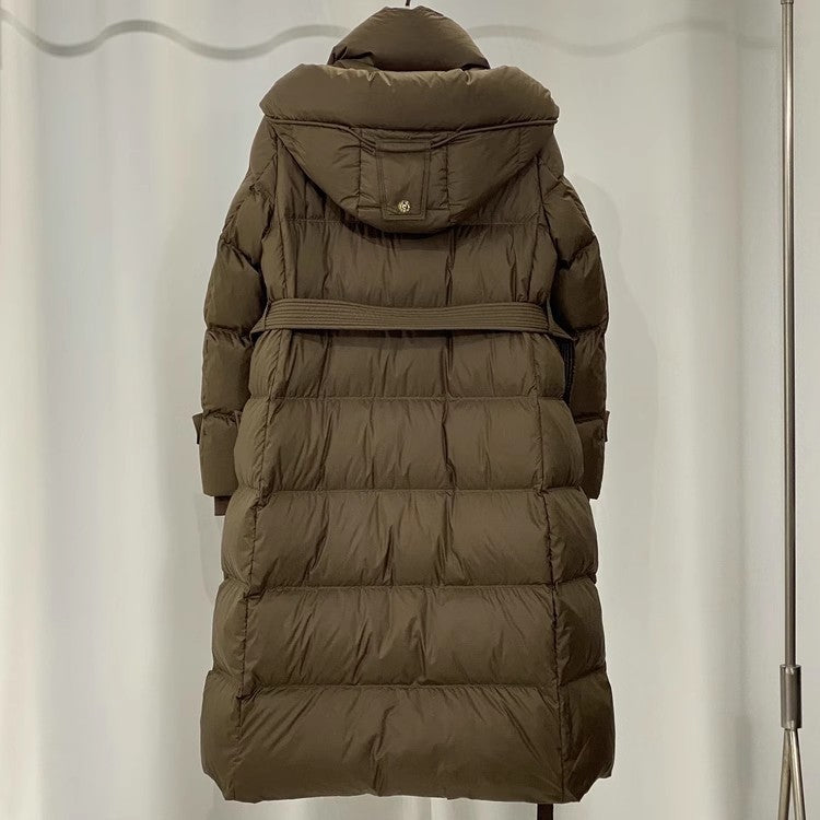 Waist-Tight Mid-Length Hooded Down Jacket