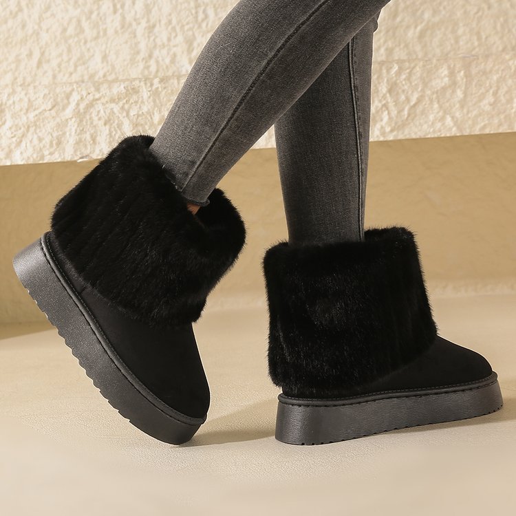 Thick-Soled Plush Mid-Tube Snow Boots