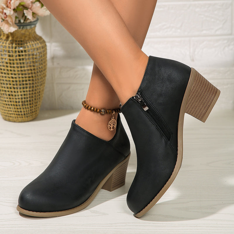 Chunky Heel Round Toe Ankle Boots for Women