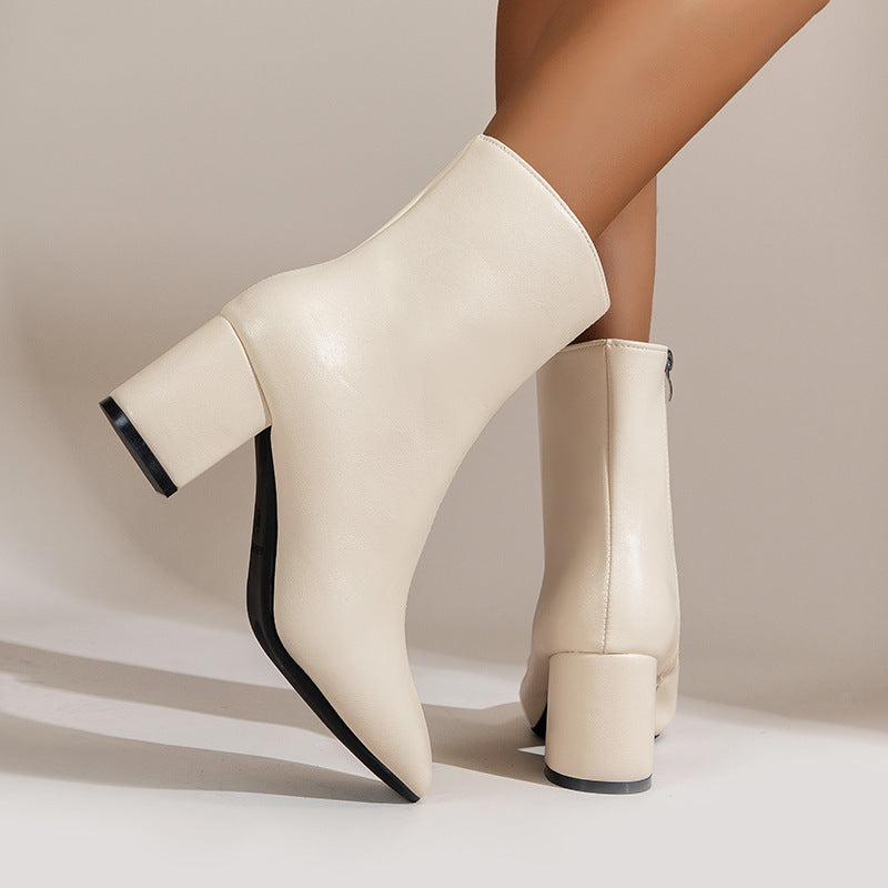 Chunky Heel Pointed Toe Boots for Women