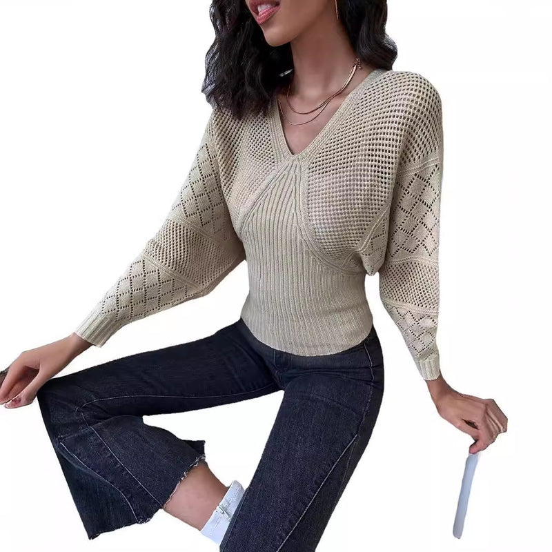 Hollow V-neck Sweater for Women