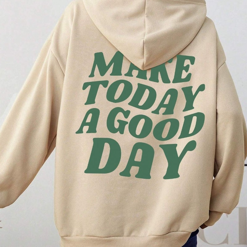 Double-Sided Printed Hooded Letter Sweater