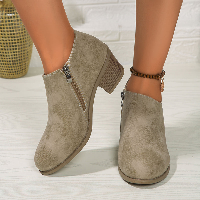 Chunky Heel Round Toe Ankle Boots for Women