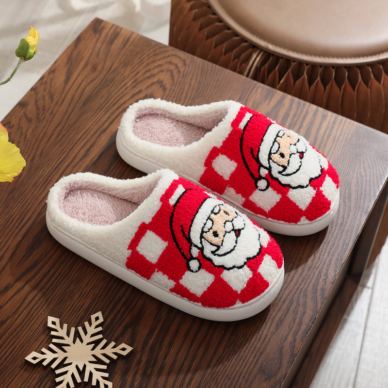 Christmas Plaid Santa Slippers - Women&